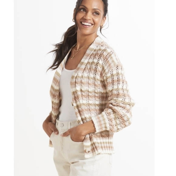 John + Jenn‎ Julianna Stripe Cardigan Button Up Knit Sweater Size Size Large - Picture 1 of 16